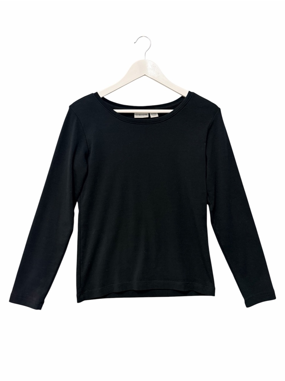 Chico's Long Sleeve Boat Neck Tee Size (0) XS Black  Minimalist Capsule